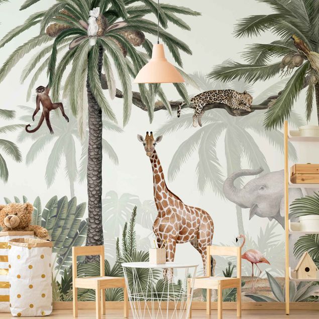 Papier peint girafe Roi de la jungle dans la brume