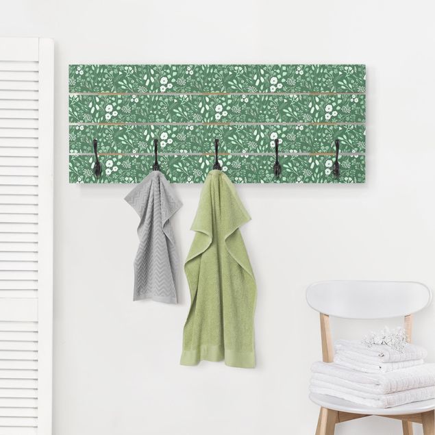 Porte-manteaux muraux avec dessins Fragrant Field Of Flowers In Green