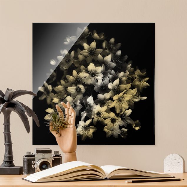 Tableaux en verre fleurs Bouquet de clématites foncé