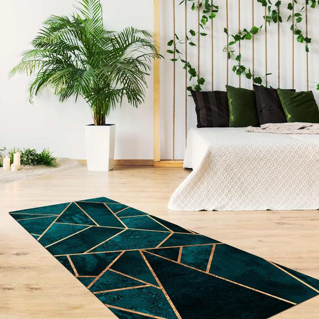 tapis abstraits Turquoise foncé avec or