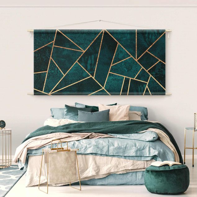 Tenture murale moderne Dark Turquoise With Gold