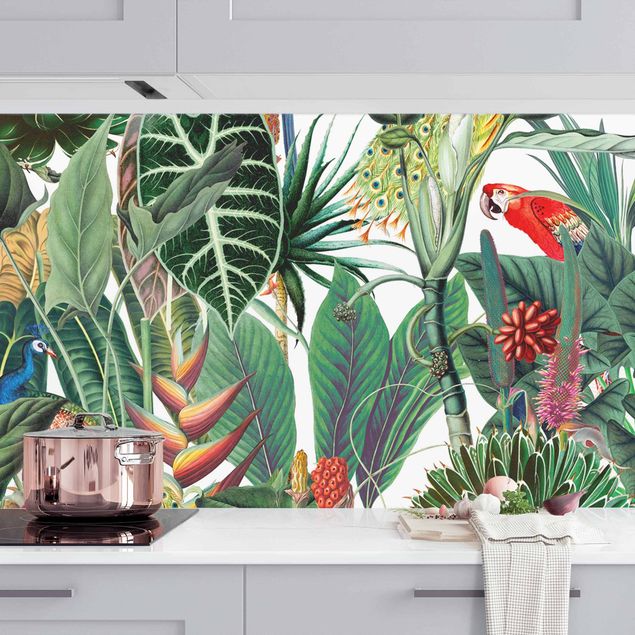 Déco mur cuisine Motif coloré de forêt tropicale II