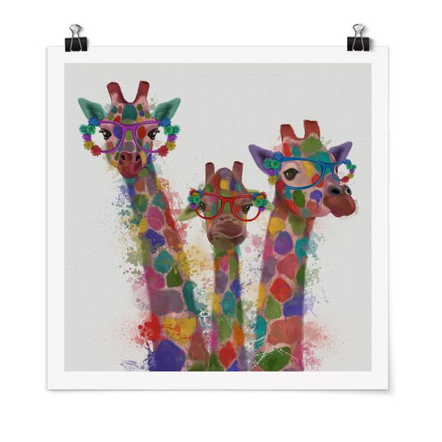 Tableaux moderne Taches arc-en-ciel Trio de Girafes Trio