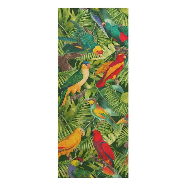 Tableaux en bois avec fleurs Collage coloré - Perroquets dans la jungle
