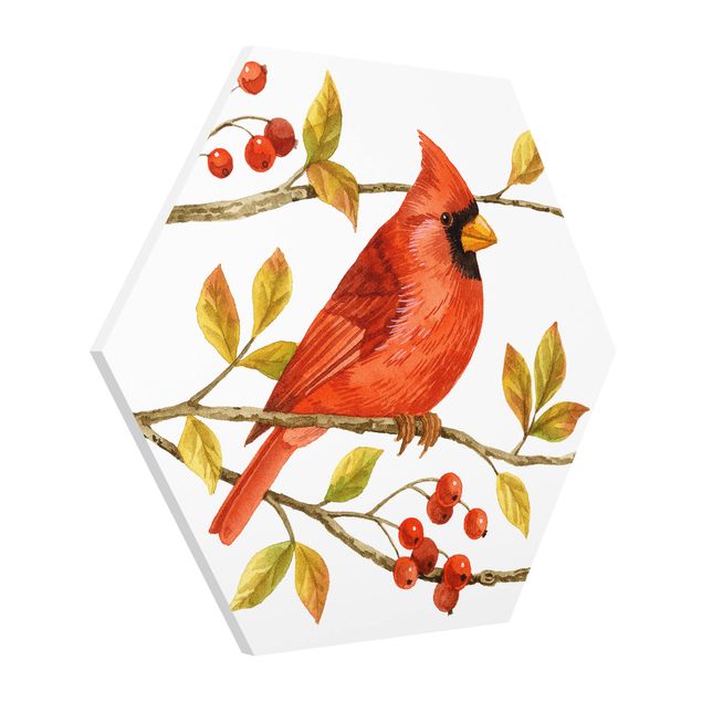 Tableau style vintage Oiseaux et baies - Cardinal du Nord