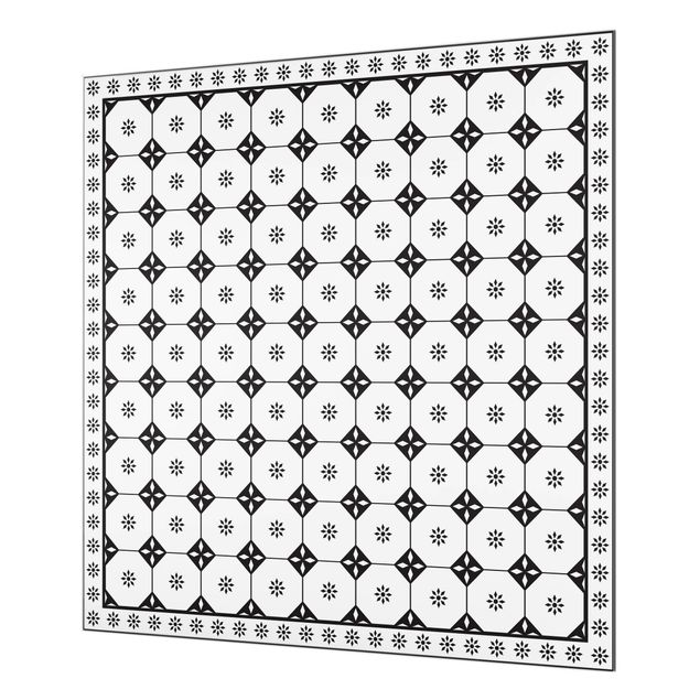 Fonds de hotte - Geometrical Tiles Cottage Black And White With Border - Carré 1:1