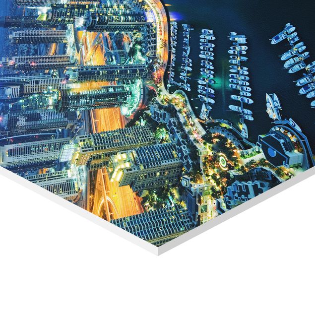 Tableau hexagonal Marina de Dubaï la nuit