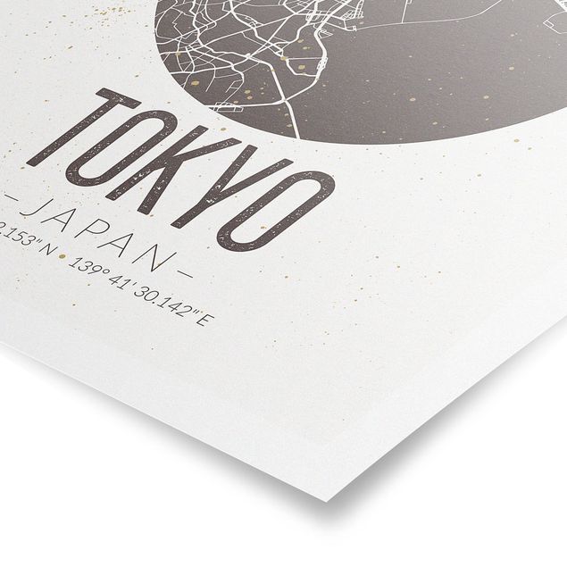Poster carte du monde Plan de ville de Tokyo - Rétro