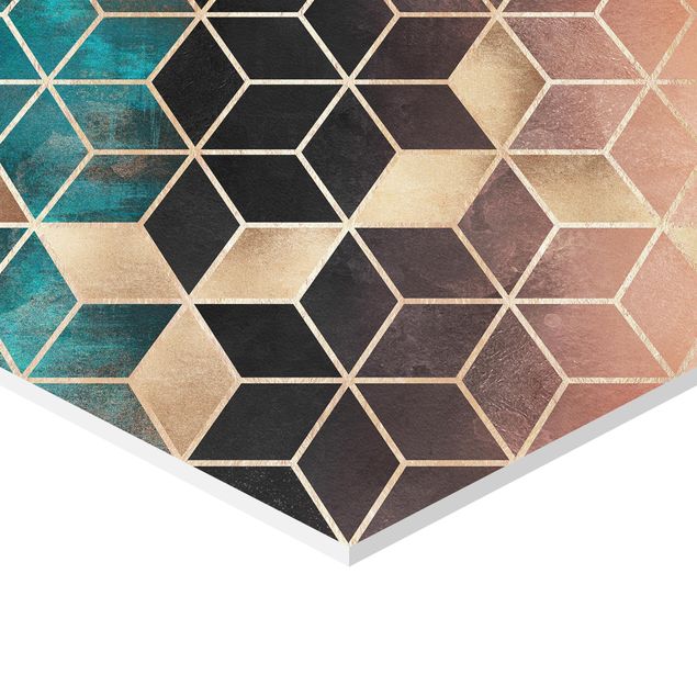 Tableau hexagon Géométrie Turquoise Rosé Doré