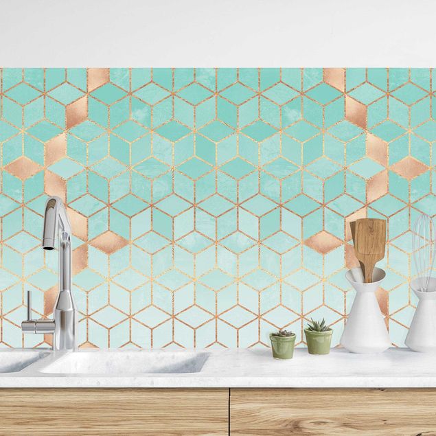 Déco murale cuisine Turquoise White Golden Geometry II