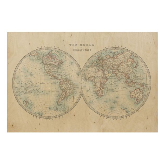 Tableaux en bois avec citations Tableau Vintage du Monde Les Deux Hémisphères