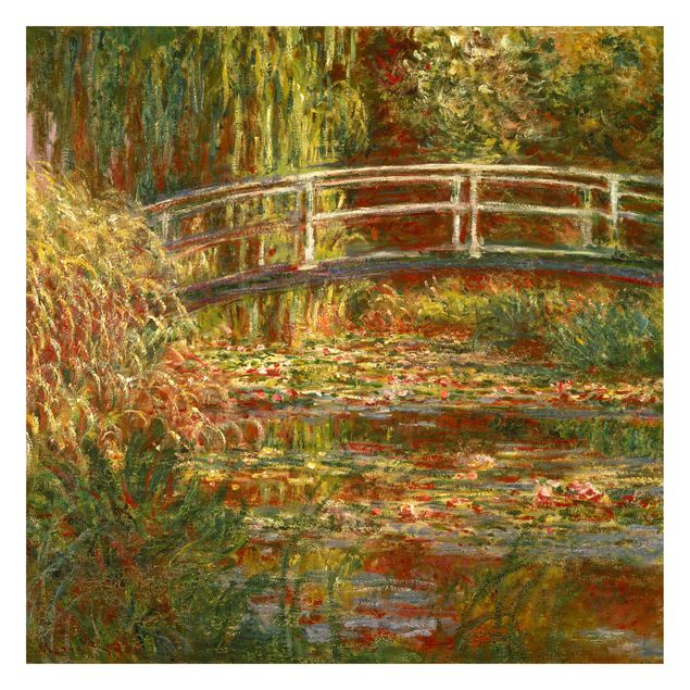 Tapisserie forêt Claude Monet - Étang de nénuphars et pont japonais (Harmonie en rose)