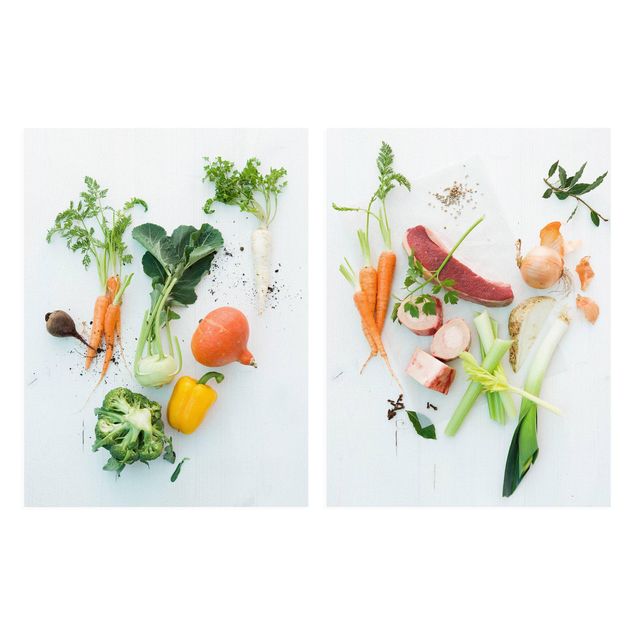 Tableaux sur toile avec légumes et fruit Légumes et bouillon de bœuf