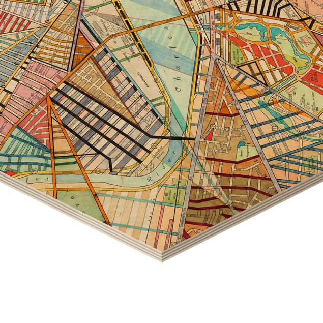 Hexagone en bois - Modern Map Of Boston