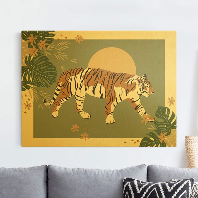 Tableau sur toile or - Safari Animals - Tiger At Sunset