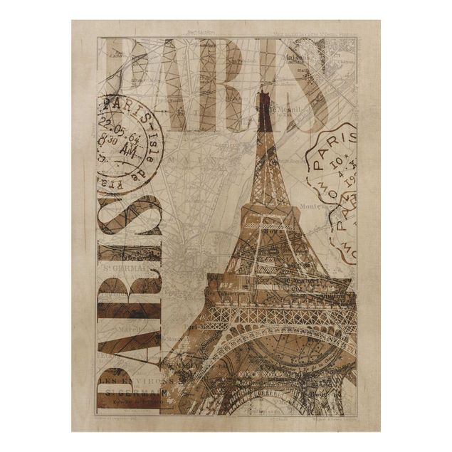 Tableau vintage bois Collage Shabby Chic - Paris