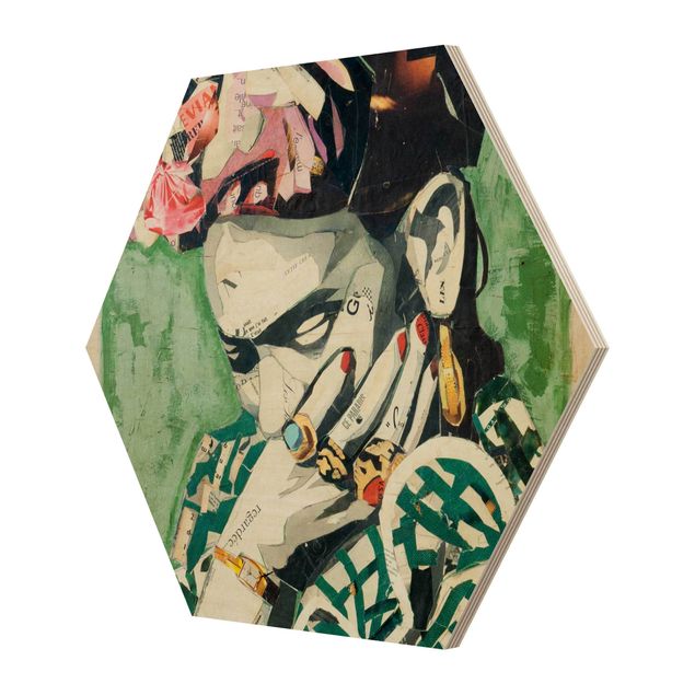 Hexagone en bois - Frida Kahlo - Collage No.3