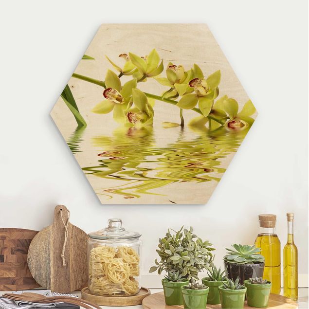 Tableaux en bois avec fleurs Eaux élégantes d'orchidées