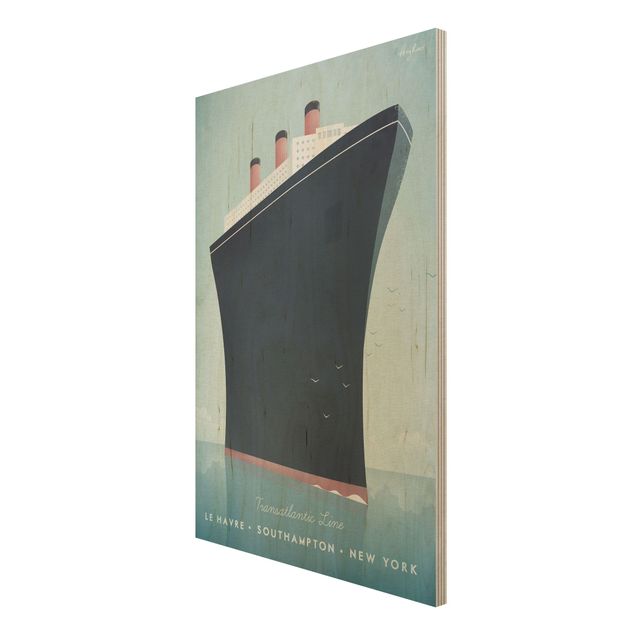Tableaux en bois avec plage & mer Poster de voyage - Bateau de croisière