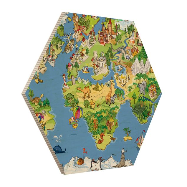 Hexagone en bois - Great and Funny Worldmap