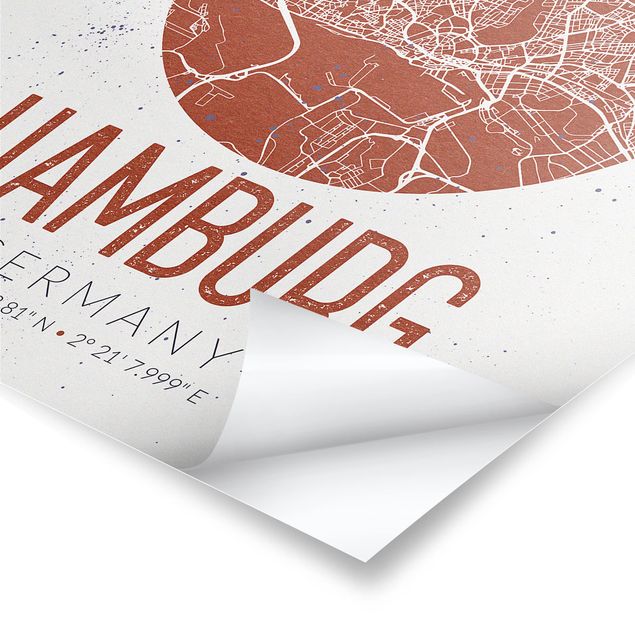 Tableaux Plan de ville de Hambourg - Rétro