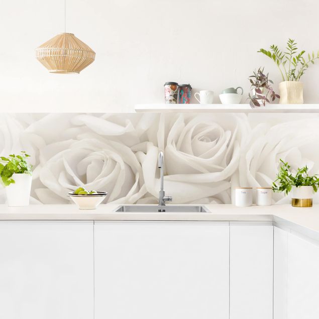 Crédence cuisine fleurs White Roses