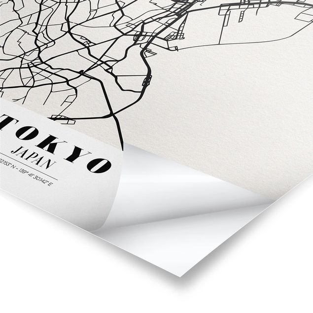 Tableaux noir et blanc Plan de ville de Tokyo - Classique