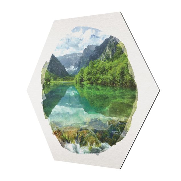 Tableaux de Rainer Mirau Aquarelles - Lac de montagne avec reflet d'eau