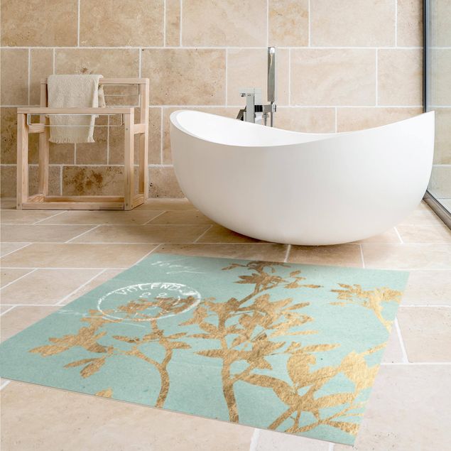tapis terrasse Feuilles d'or sur Turquoise II