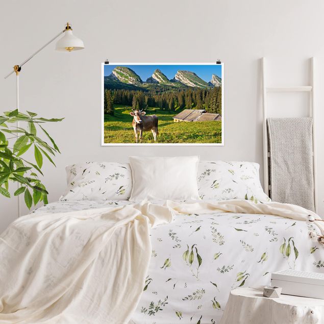 Tableaux paysage Prairie alpine suisse avec vache