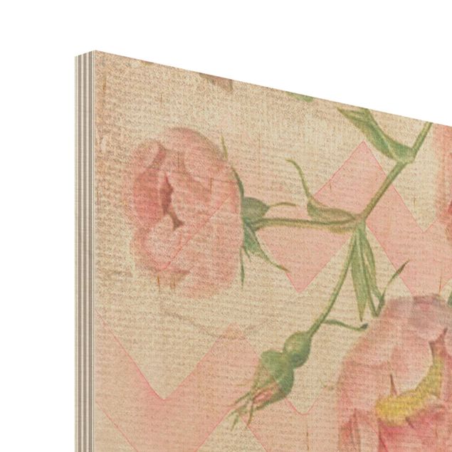Tableaux muraux Collage vintage - Fleurs roses éléphant