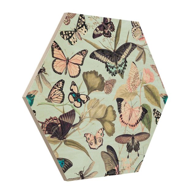 Tableaux fleurs Collage Vintage - Papillons et Libellules