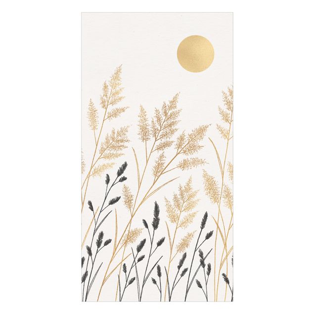 Revêtement mural de douche - Grasses And Moon In Gold And Black