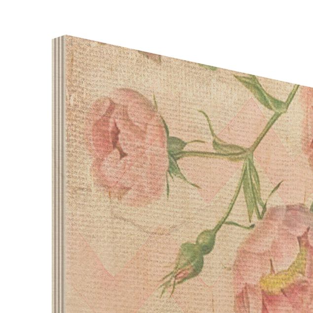 Tableaux muraux Collage vintage - fleurs roses flamants roses