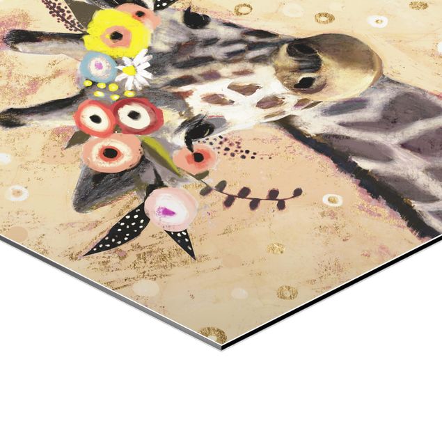 Hexagone en alu Dibond - Klimt Giraffe