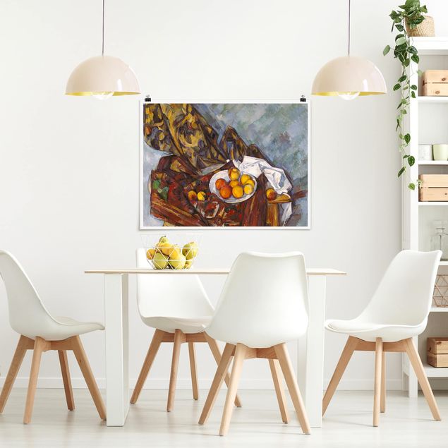 Tableaux Impressionnisme Paul Cézanne - Nature morte, rideau de fleurs et fruits