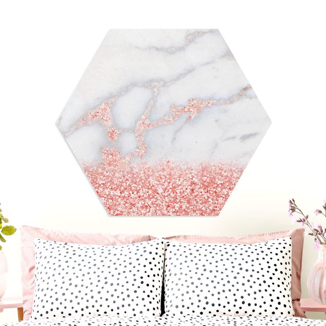 Déco mur cuisine Marbre avec confettis roses