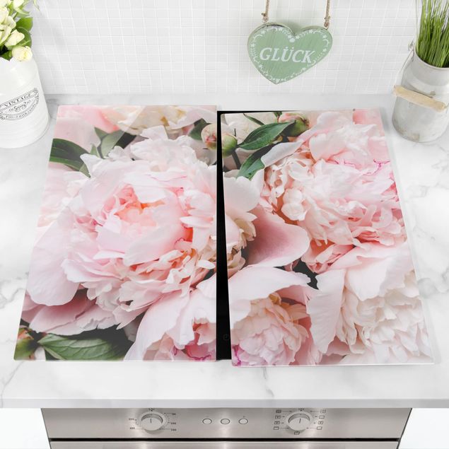 Cache plaques de cuisson fleurs Pivoines rose clair