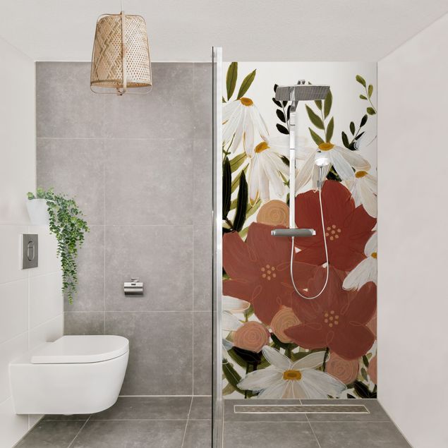 Revêtement mural de douche - Varying Flowers In Pink And White II