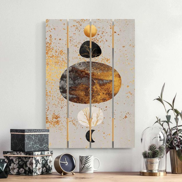 Déco murale cuisine Soleil et lune en gloire dorée