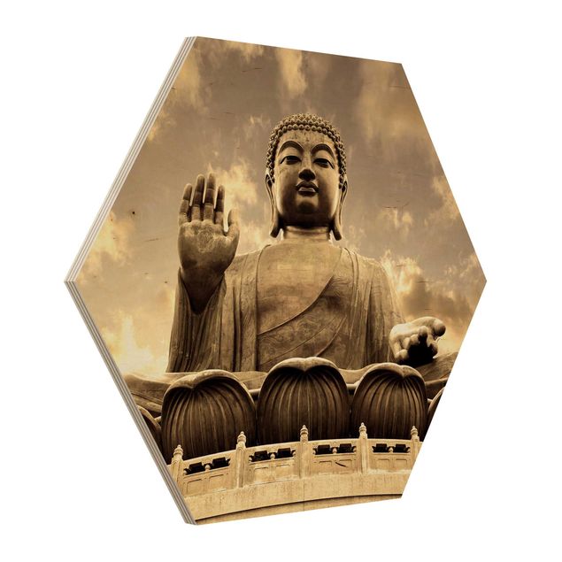 Tableaux bois Grand Bouddha Sépia