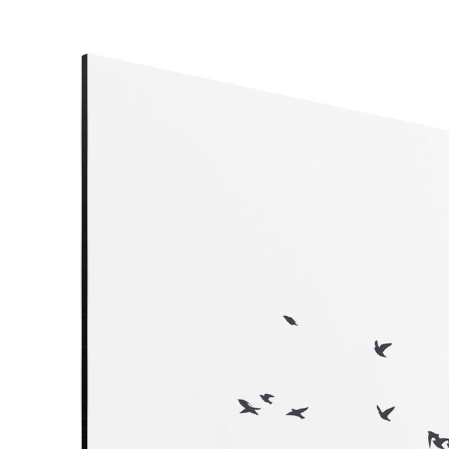 Tableaux animaux Volée d'oiseaux devant des montagnes noir et blanc