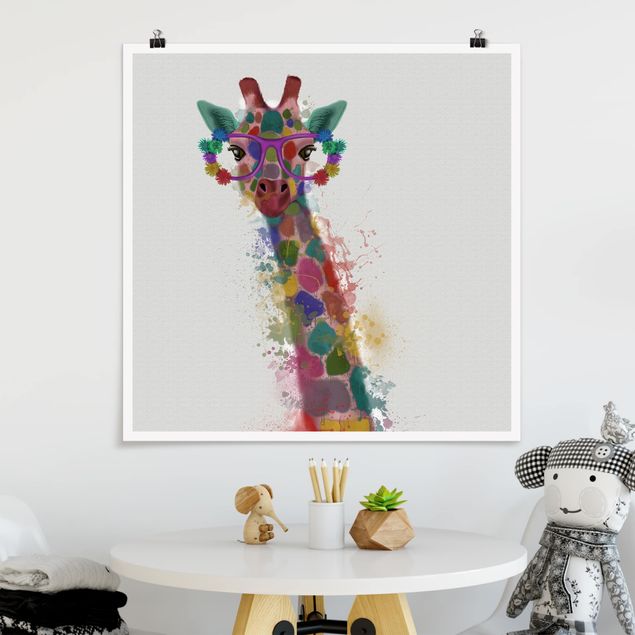 Tableaux girafes Taches arc-en-ciel Trio de Girafe