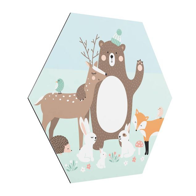 Tableaux modernes Amis de la forêt avec des animaux de la forêt en bleu