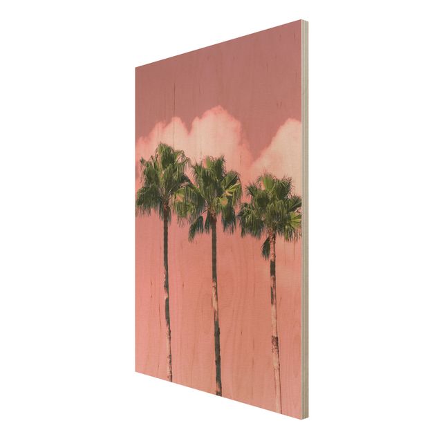 Tableaux en bois avec paysage Palmiers Contre Ciel Rose