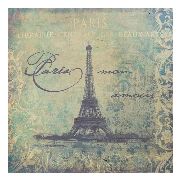 Tableaux en bois avec citations Collage vintage - Paris Mon Amour