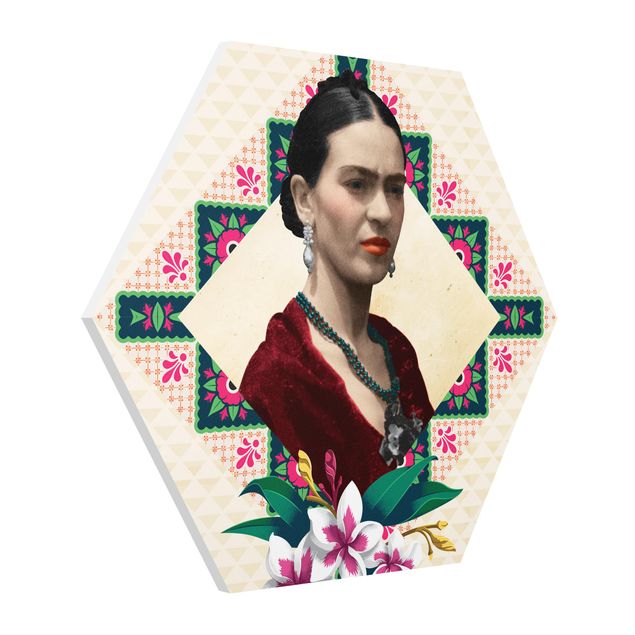 Tableaux portraits Frida Kahlo - Fleurs et géométrie