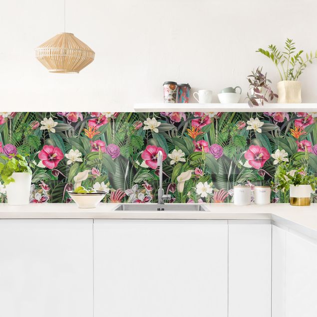 Fonds de hotte Collage de fleurs tropicales colorées
