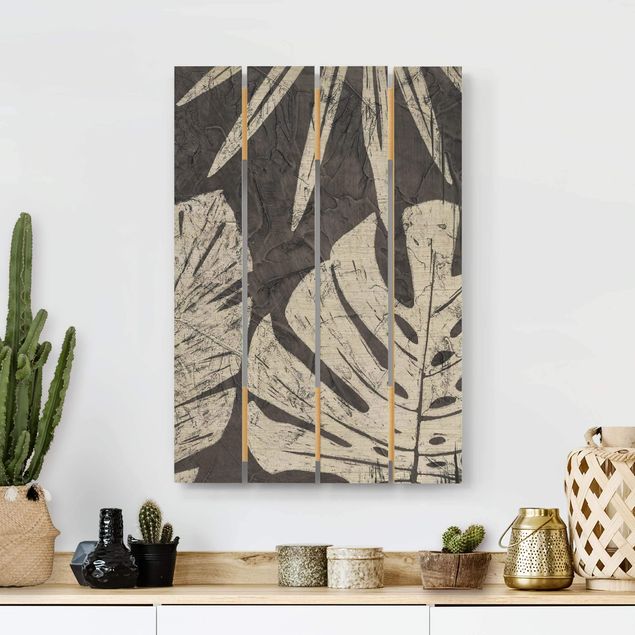 Déco murale cuisine Feuilles de palmier sur fond gris foncé