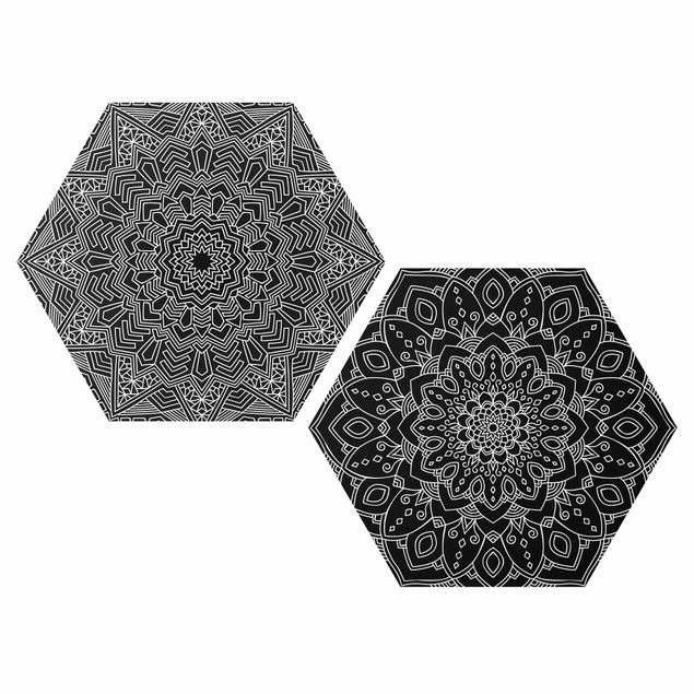 Tableau dessins Mandala Flower Star Pattern Black